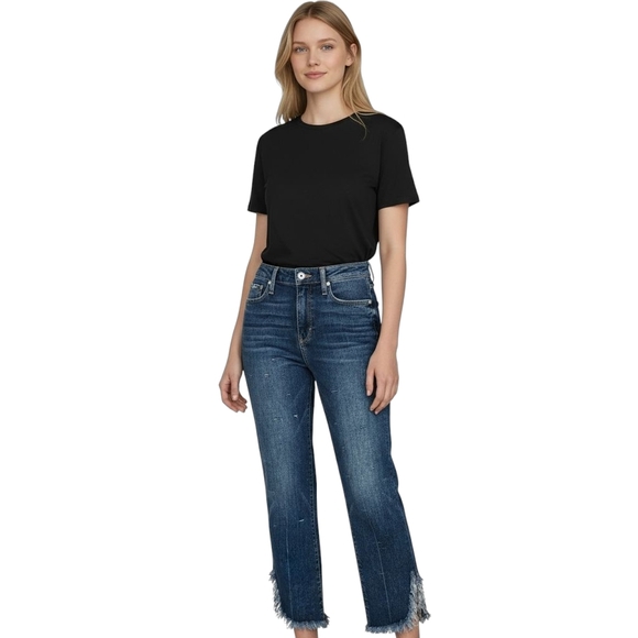 PAIGE Denim Hoxton Straight Cropped Ankle Jeans in Distressed Norfolk Blue Sz 25 - Picture 1 of 16